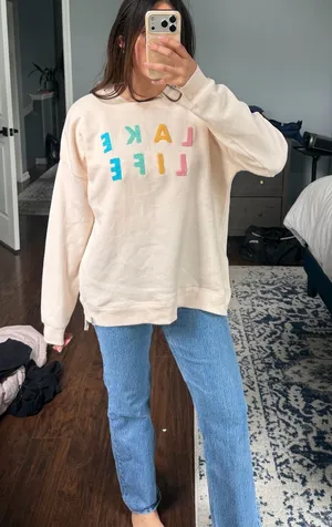 Peach 'Lake Life' Pullover Sweatshirt Pink Size L thumbnail 1