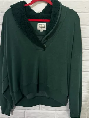 American Eagle Pullover Sweatshirt Women’s Large Green Fleece Sherpa Collar thumbnail 1