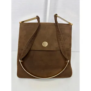 Prestige Vintage suede brown bag with gold hardware & flap closure thumbnail 2