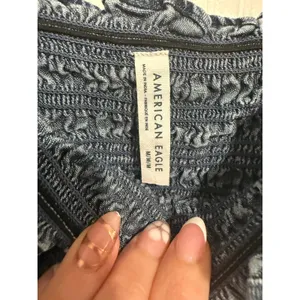American Eagle Womens Denim Smocked Peplum Crop Top Dark‎ Wash Ruffle Straps M thumbnail 2