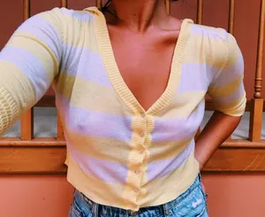 Yellow And White Striped Cropped Sweater Top thumbnail 4