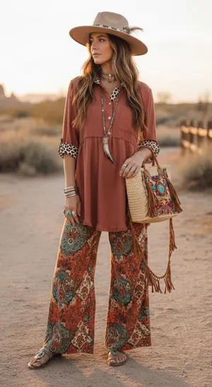 Umgee Boho Linen Blend Tunic Top Leopard Print Roll Tab Sleeve Rust S Raw Hem thumbnail 1
