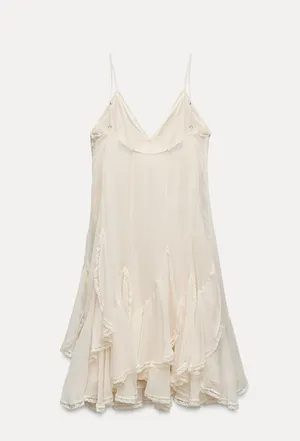 Zara dress sundress lace ivory cream flowy ruffle strapy boho summer vacation thumbnail 12