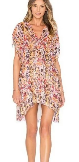 IRO Orange Plum Ohno Abstract Tribal Print Mini Flowy Tie Waist Sleeveless Dress thumbnail 1
