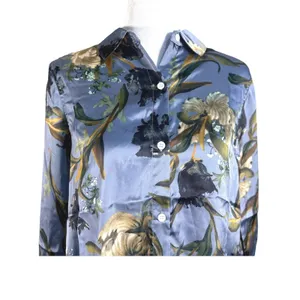 Elie‎ Elie Tahari Womens Blue Floral Satin Button Down Blouse Size Small NWT thumbnail 7