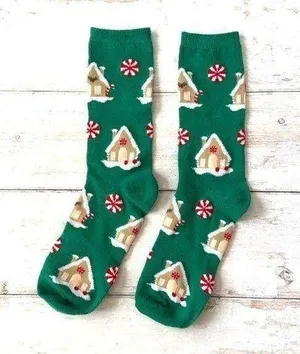 Bombas Crew Socks Unisex Mens Womens Green Christmas Holiday Print NEW thumbnail 1