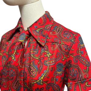VTG 70s Red Paisley Dagger Collar Midi Dress with Matching Belt M Whimsygoth thumbnail 6