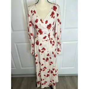 Free‎ People Maxi Dress So Sweetly S Ivory Red Floral Smocked Boho Long Sleeve thumbnail 2