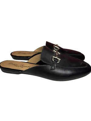 Black Leather Slip On Mule by Enzo Tesoti Classic Flat Loafer Size 39 thumbnail 3