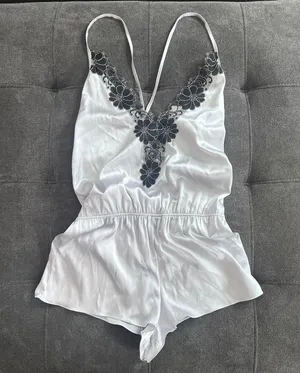Salua Stardust Silver-Grey & Black Silk Mini Romper Lingerie thumbnail 1