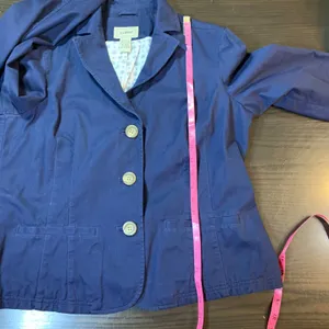L.L.Bean Women's Navy Blue Cotton Blazer Jacket Size 14 REG Business Casual READ thumbnail 7