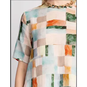 GiGiO Linen Tencel Asymmetrical Tunic Top Size L Abstract Art Print thumbnail 3