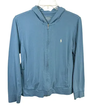 Ralph Lauren Medium Jacket Blue Full‎ Zip Cotton Hoodie Preppy Y2K Athletic 574 thumbnail 1