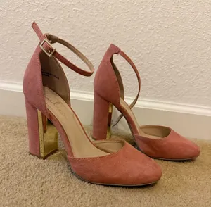 Lulus Mauve Suede Heels with Gold Accents thumbnail 1