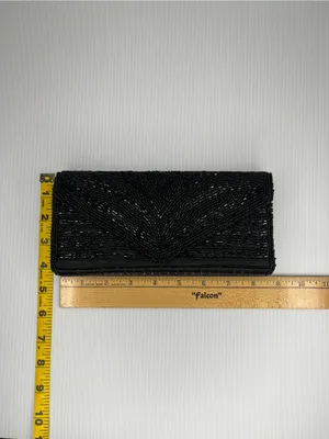 Vintage Y2K Black Beaded Clutch Handbag Purse Formal Geometric Art Deco Glam thumbnail 7
