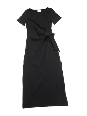 NWT Sezane Pippa in Noir Black Tie Waist Side Slit Maxi T-Shirt Dress S thumbnail 4