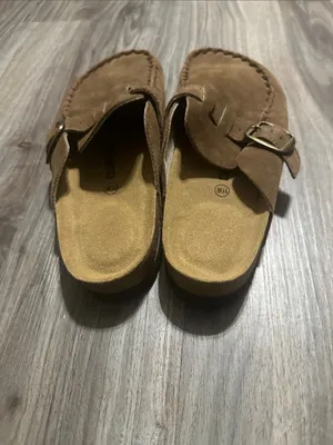 Cushionare Women’s Suede Buckle Mules in Brown thumbnail 5