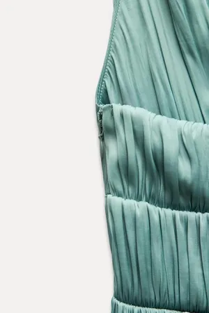 Zara maxi dress boho pleated Teal Evening Gown wedding party cocktail thumbnail 16