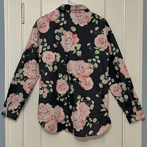 Minan NYC button up shirt blouse size medium floral rose daisy office workwear thumbnail 4