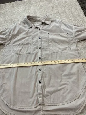 Free People Baby Corduroy Oversized Button Down Shirt Beige Small 100% Cotton thumbnail 13