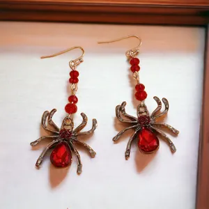 Spider Design With Red Faux Zircon Inlaid Dangle‎ Earrings Retro Goth Style thumbnail 6