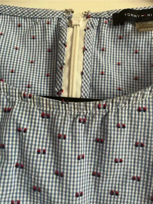 Tommy Hilfiger Blue 100% Cotton Gingham Plaid Embroidered Top Large Coastal thumbnail 5