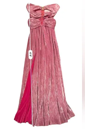 Bronx & Banco Sonny Strapless Cut Out High Slit Maxi Dress Gown in Metallic Rose thumbnail 12