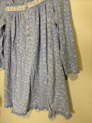 Eileen West Light Blue white Floral Long-Sleeve Nightdress with Lace Trim Large thumbnail 5