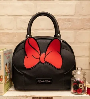 Disney Loungefly Minnie Mouse OG Dome Bowler Satchel Purse Black w/Red Bow VHTF thumbnail 1