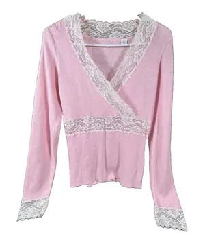 Y2K Coquette Wrap Top Medium Floral Lace Fairy Dollette Cute Girl Pink 90's VTG thumbnail 1