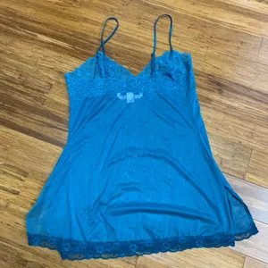 Y2K Victoria's‎ Secret Teal Blue Lace Trim Chemise Size Medium Lingerie Sheer thumbnail 4
