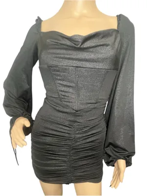 Lucy In The Sky Black Metallic Ruched Corset Mini Cocktail Dress thumbnail 1