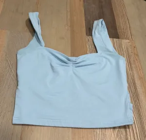 ReoRia Ruched Square Neck Crop Tank Top Size S Light Blue Sleeveless Bodycon thumbnail 1
