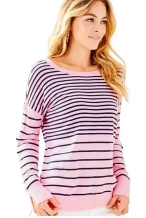 Lilly Pulitzer Melenie Cool-Max Sweater L Heathered Pink Tropics Stripe Nautical thumbnail 1