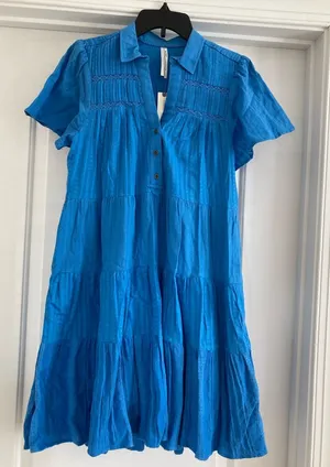 Anthropologie Blue Tiered Button-Front Mini Dress thumbnail 1