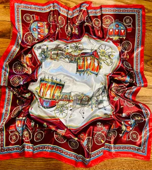VINTAGE EQUESTRIAN horse&carriage BURGUNDY silky SCARF 35’/35’inches thumbnail 9