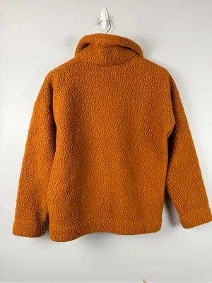 J CREW Women's orangish Brown Snap-collar sherpa sweatshirt size small thumbnail 6