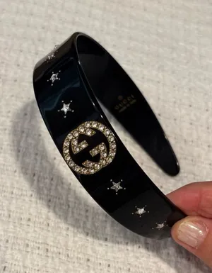 Gucci Black Headband with Crystal Logo thumbnail 1