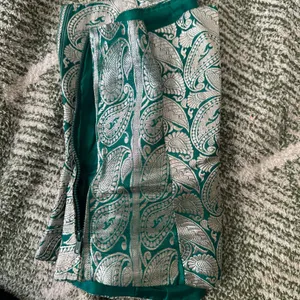 Green and silver paisley strapless top thumbnail 4