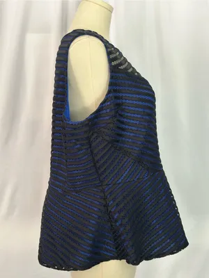 City Chic XXL Black & Royal Blue Mesh Stripe Peplum Top | Sheer Detail (1313) thumbnail 5