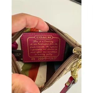 Coach Signature Stripe Wristlet Khaki Jacquard with Raspberry Pink Leather Trim thumbnail 6