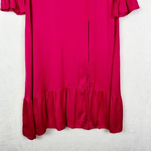 Karlie Solid Smock Neck Midi Dress Size Medium Pink Magenta NEW Satin Thigh Slit thumbnail 11