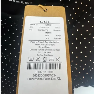 OGLmove Stretch Cotton Polka Dot Square Neck Bra Top Black XL New With Tags thumbnail 4
