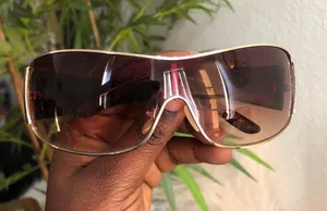 2000s Y2K Baddie Black Brown ombre gold tiny vintage statement piece sunglasses rhinestone details thumbnail 6