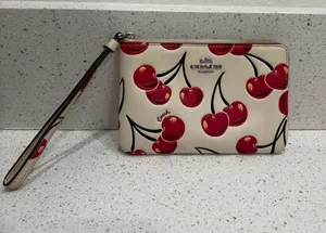 COACH Corner Zip Wristlet With Cherry Print Wallet EUC thumbnail 1