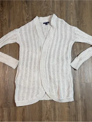 American Eagle Outfitters Natural-Cream Open Front Pointelle Cardigan thumbnail 4