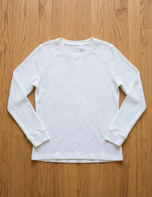 Charcoal Waffle-Knit Thermal Long Sleeve T-Shirt Crew Neck 80% Cotton Blend thumbnail 4