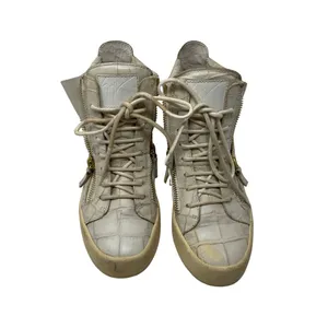 Giuseppe Zanotti Sz 5 EUR 36 Croc Embossed Leather High Top Sneakers Cream Gold thumbnail 2