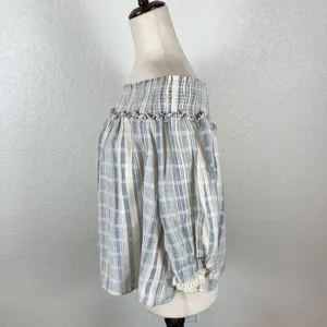 Lucky Brand‎ Amelia off the shoulder boho light blue crop blouse women’s M NEW thumbnail 4