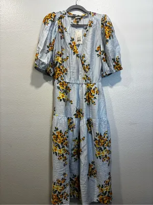a new day Light Blue Midi Dress with Yellow Floral Print thumbnail 2